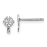 Sterling Silver Rhod-plated Polished & Textured Celtic Cross Post Earrings