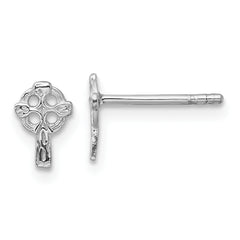 Sterling Silver Rhod-plated Polished & Textured Celtic Cross Post Earrings