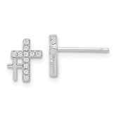Sterling Silver Rhodium-plated Polished CZ Double Cross Post Earrings