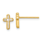 Sterling Silver Gold-tone Polished CZ Cross Post Earrings