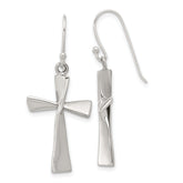 Sterling Silver Polished Cross Dangle Earrings