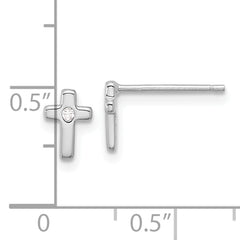 Sterling Silver Rhodium-plated Polished CZ Cross Post Earrings