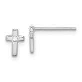 Sterling Silver Rhodium-plated Polished CZ Cross Post Earrings