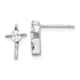 Sterling Silver Rhodium-plated Polished CZ Wavy Cross Post Earrings