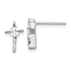 Sterling Silver Rhodium-plated Polished CZ Wavy Cross Post Earrings