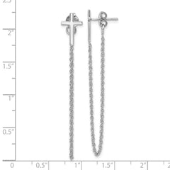 Sterling Silver Polished Cross with Chain Front & Back Post Earrings