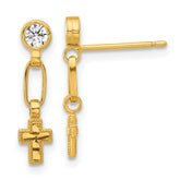 Sterling Silver Gold-tone Polished & Textured CZ Cross Post Dangle Earrings