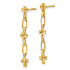 Sterling Silver Gold-tone Polished & Textured Cross Post Dangle Earrings