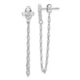 Sterling Silver RH-pltd CZ Cross w/Chain Front & Back Post Dangle Earrings