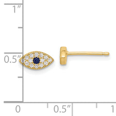 Sterling Silver Gold-tone CZ & Synthetic Blue Spinel Evil Eye Post Earrings
