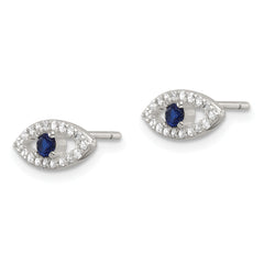 Sterling Silver E-Coating Polished Blue & White CZ Evil Eye Post Earrings