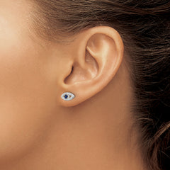 Sterling Silver E-Coating Polished Blue & White CZ Evil Eye Post Earrings