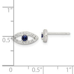Sterling Silver E-Coating Polished Blue & White CZ Evil Eye Post Earrings