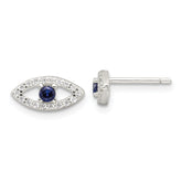 Sterling Silver E-Coating Polished Blue & White CZ Evil Eye Post Earrings