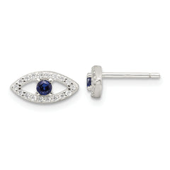Sterling Silver E-Coating Polished Blue & White CZ Evil Eye Post Earrings