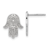 Sterling Silver Polished Designed Hamsa Post Earrings