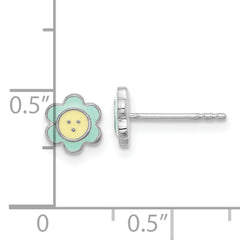 Sterling Silver Rhodium-plated Enamel Flower Children's Post Earrings