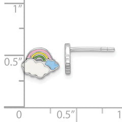 Sterling Silver Rhodium-plated Multicolor Enameled Rainbow & Clouds Children's Post Earrings
