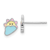 Sterling Silver Rhodium-plated Multicolor Enameled Sun and Cloud Children's Post Earrings
