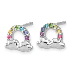 Sterling Silver Rhodium-plated Polished Crystal Rainbow & Clouds Children's Post Earrings
