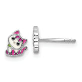 Sterling Silver Rhodium-plated Multicolor Enameled Kitty Children's Post Earring