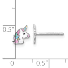Sterling Silver Rhodium-plated Enameled Unicorn Children's Post Earrings