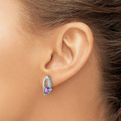 Sterling Silver Rhodium-plated Amethyst and CZ Post Earrings