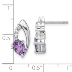 Sterling Silver Rhodium-plated Amethyst and CZ Post Earrings