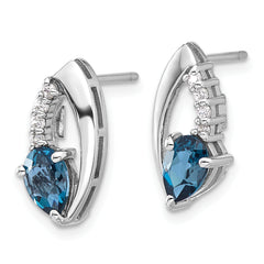 Sterling Silver Rhodium-Plated London Blue Topaz and White CZ Post Earrings