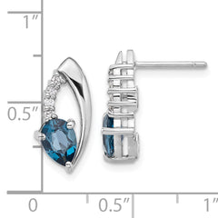 Sterling Silver Rhodium-Plated London Blue Topaz and White CZ Post Earrings
