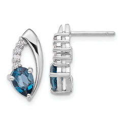 Sterling Silver Rhodium-Plated London Blue Topaz and White CZ Post Earrings
