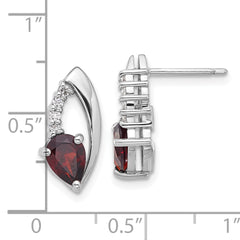 Sterling Silver Rhodium-plated Garnet and CZ Post Earrings
