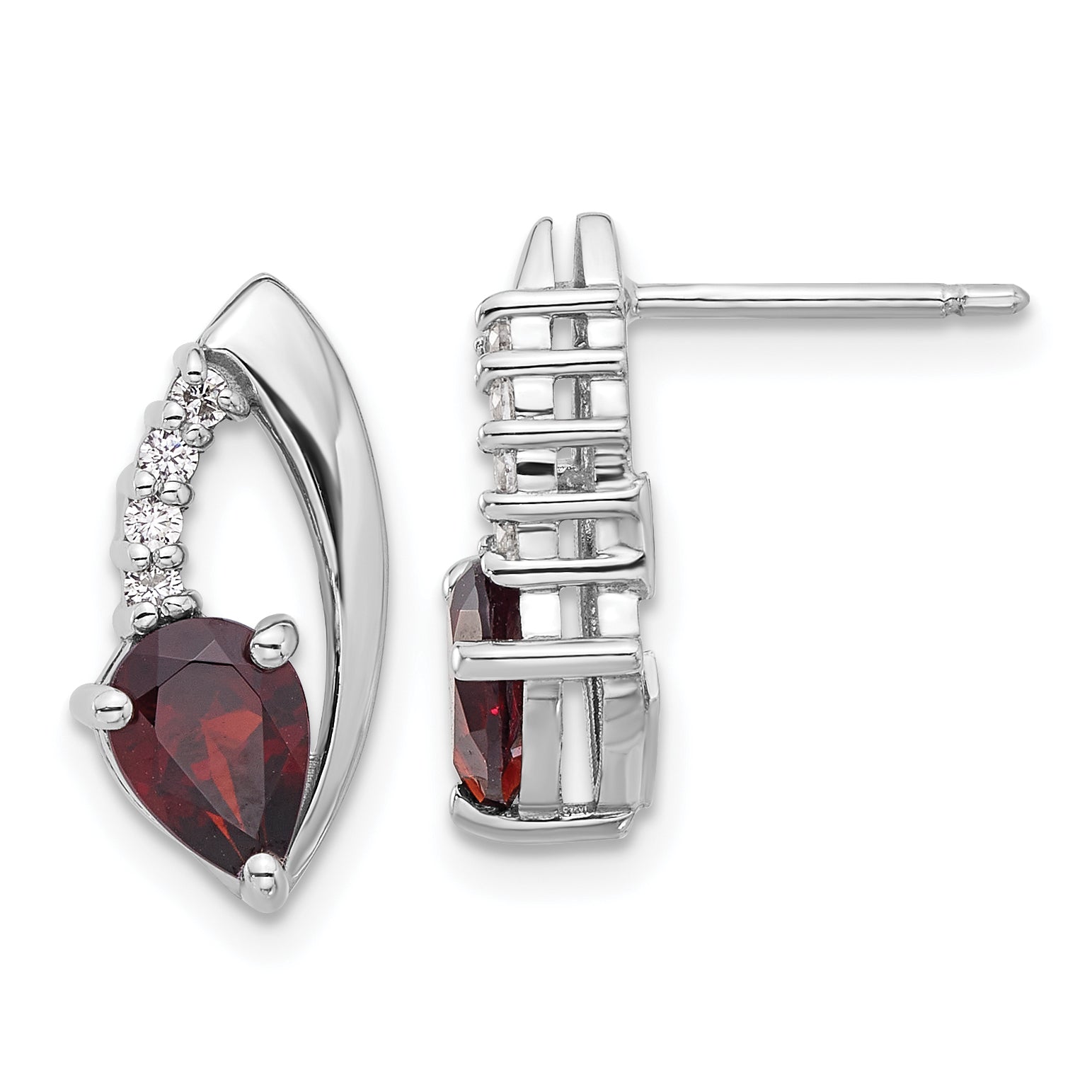 Sterling Silver Rhodium-plated Garnet and CZ Post Earrings