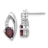 Sterling Silver Rhodium-plated Garnet and CZ Post Earrings