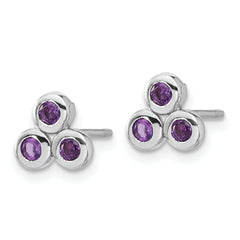 Sterling Silver Rhodium-plated Amethyst Post Earrings