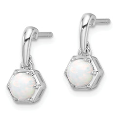Sterling Silver Rhodium-plated Polished Created Opal Dangle Post Earrings