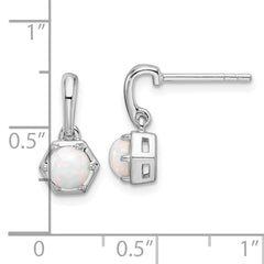 Sterling Silver Rhodium-plated Polished Created Opal Dangle Post Earrings