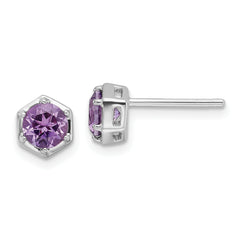 Sterling Silver Rhodium-plated Polished Amethyst Post Earrings