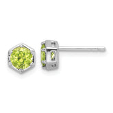Sterling Silver Rhodium-plated Polished Peridot Post Earrings