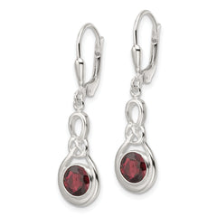 Sterling Silver Polished Garnet Knot Leverback Dangle Earrings