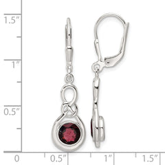 Sterling Silver Polished Garnet Knot Leverback Dangle Earrings