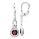 Sterling Silver Polished Garnet Knot Leverback Dangle Earrings