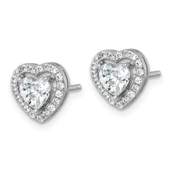 Sterling Silver Rhodium-plated Polished 9.0mm Heart Halo CZ Post Earrings