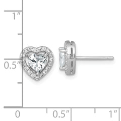 Sterling Silver Rhodium-plated Polished 9.0mm Heart Halo CZ Post Earrings