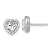 Sterling Silver Rhodium-plated Polished 9.0mm Heart Halo CZ Post Earrings