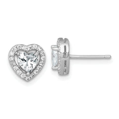 Sterling Silver Rhodium-plated Polished 9.0mm Heart Halo CZ Post Earrings