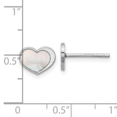 Sterling Silver Rhodium-plated Mother of Pearl Heart Post Earrings