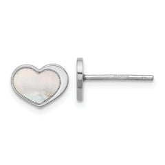 Sterling Silver Rhodium-plated Mother of Pearl Heart Post Earrings