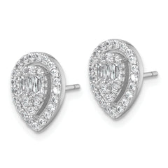 Sterling Silver Rhodium-plated Polished Fancy CZ Teardrop Halo Post Earrings