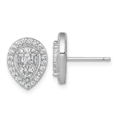 Sterling Silver Rhodium-plated Polished Fancy CZ Teardrop Halo Post Earrings
